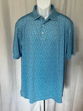 Peter Millar Men’s Golf Polo Blue Cocktail Print L Summer Comfort Performance